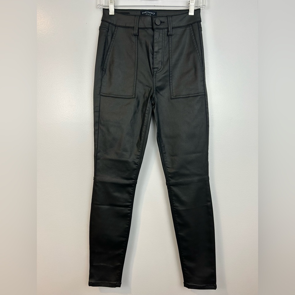 Sanctuary Hayden Black Coated High Rise Skinny Faux Leather Pants Size 25/0